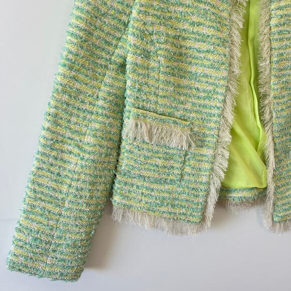 Lagence Green Gold Metallic Fringe Angelina Tweed Blazer Jacket Womens 6 - Picture 7 of 14